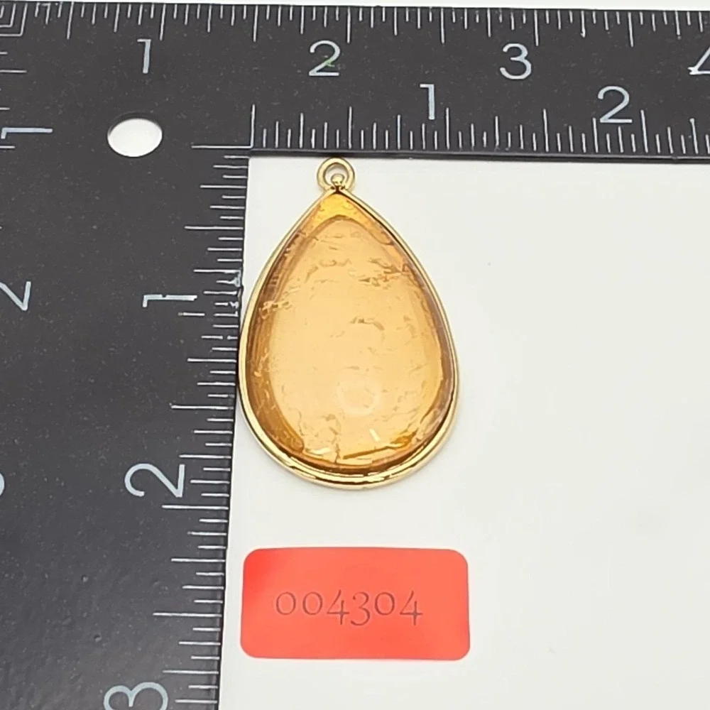 Vintage MONET Signed‎ Pale Orange Quartz Stone Pendant Large Gold Tone 2
